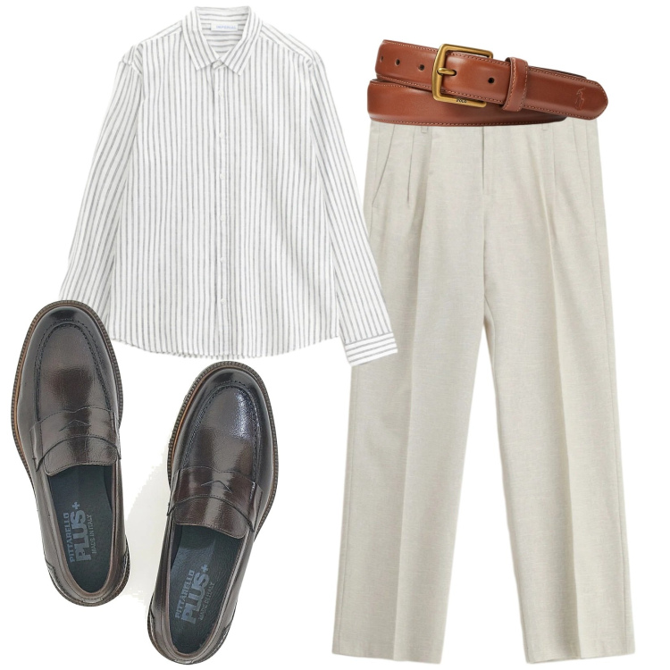 Outfit uomo - Total look #2414731. Stile Business/Elegante per Ufficio. Abbinamento con pantaloni, camicie, cinture, scarpe stringate.