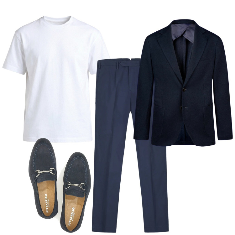 Outfit uomo - Charme. Stile Casual per Serata speciale. Abbinamento con t-shirt, giacche, pantaloni, scarpe stringate.