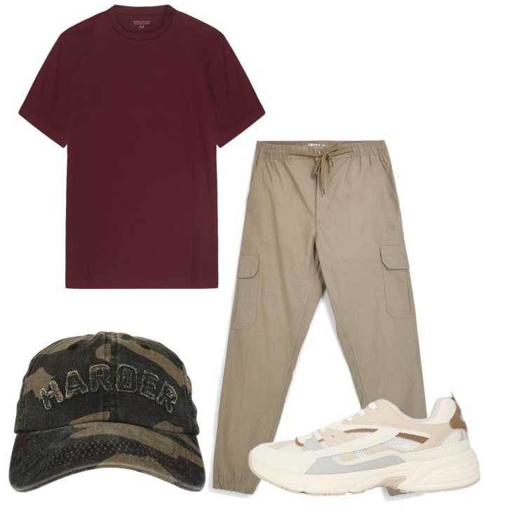 Outfit uomo - Urban mood. Stile Urban per Tutti i giorni. Abbinamento con sneakers, cappelli con visiera, t-shirt, pantaloni cargo.