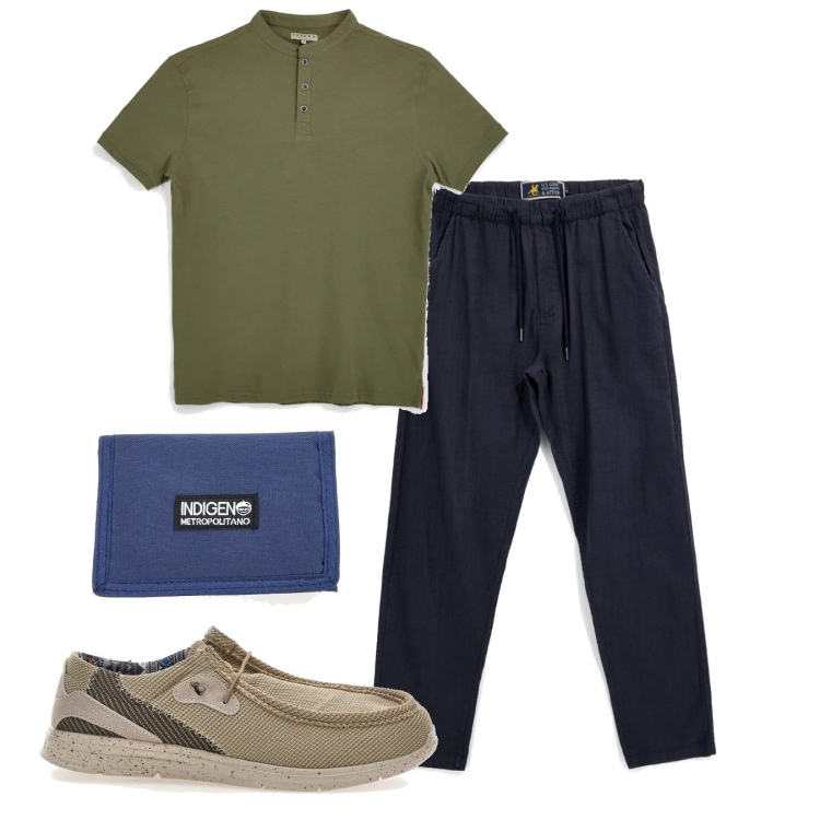 Outfit uomo - Polo e tuta. Stile Urban per Tutti i giorni. Abbinamento con portafogli, scarpe stringate, t-shirt, pantaloni.