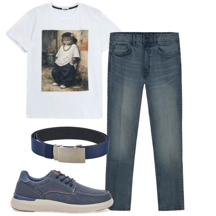 Outfit uomo - Casualissimo. Stile Casual per Tutti i giorni. Abbinamento con t-shirt, jeans, sneakers, cinture.