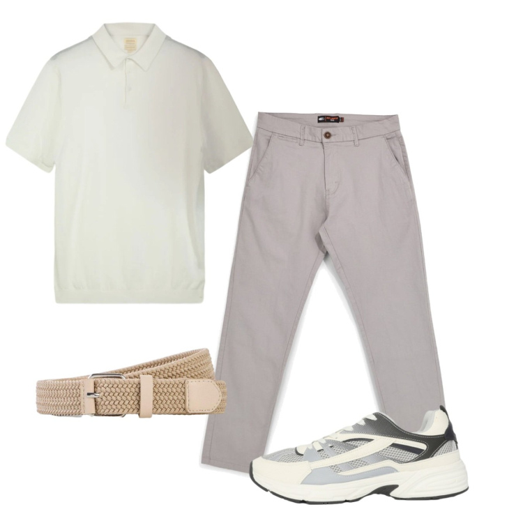 Outfit uomo - Estate light. Stile Casual per Tutti i giorni. Abbinamento con cinture, sneakers, polo, pantaloni.