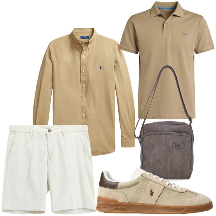 Outfit uomo - Toni neutri. Stile Casual per Tutti i giorni. Abbinamento con bermuda, polo, camicie, sneakers, portafogli.