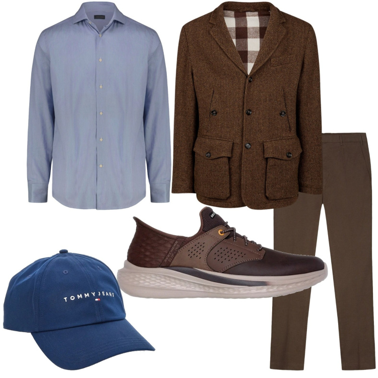 Outfit uomo - Linee pulite. Stile Casual per Tutti i giorni. Abbinamento con giacche, pantaloni, camicie, sneakers, cappelli con visiera.