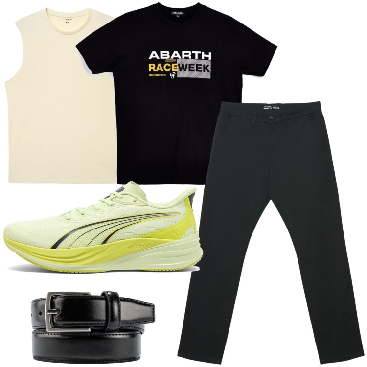 Outfit uomo - Accessori solari. Stile Trendy per Tutti i giorni. Abbinamento con canottiere, pantaloni chino, cinture, sneakers, t-shirt.