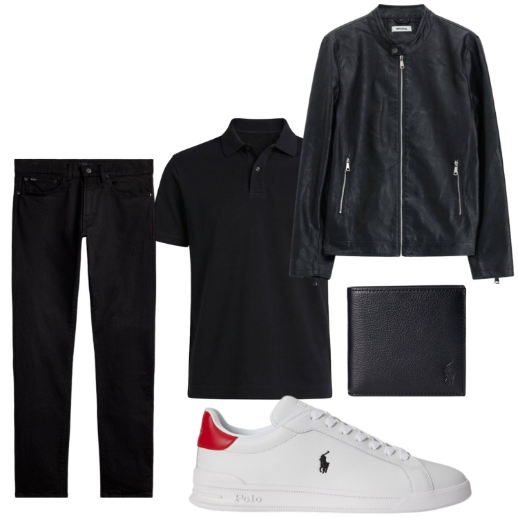 Outfit uomo - Look monocromatico. Stile Trendy per Tutti i giorni. Abbinamento con giacche, polo, jeans, portafogli, sneakers.