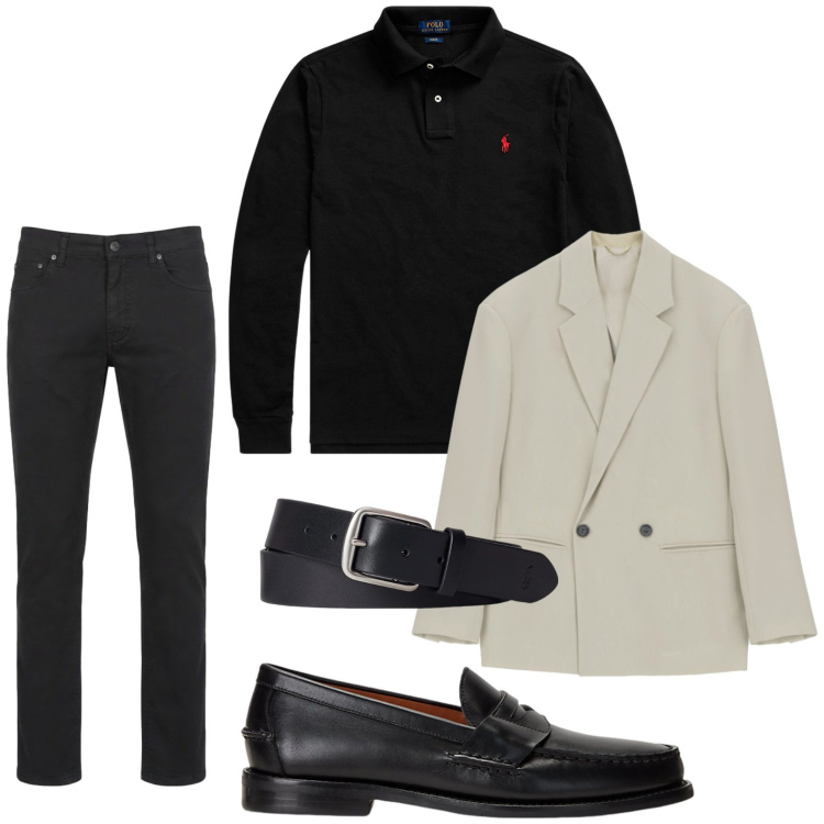 Outfit uomo - 70% nero. Stile Casual per Ufficio. Abbinamento con giacche, pantaloni, scarpe stringate, cinture, polo.