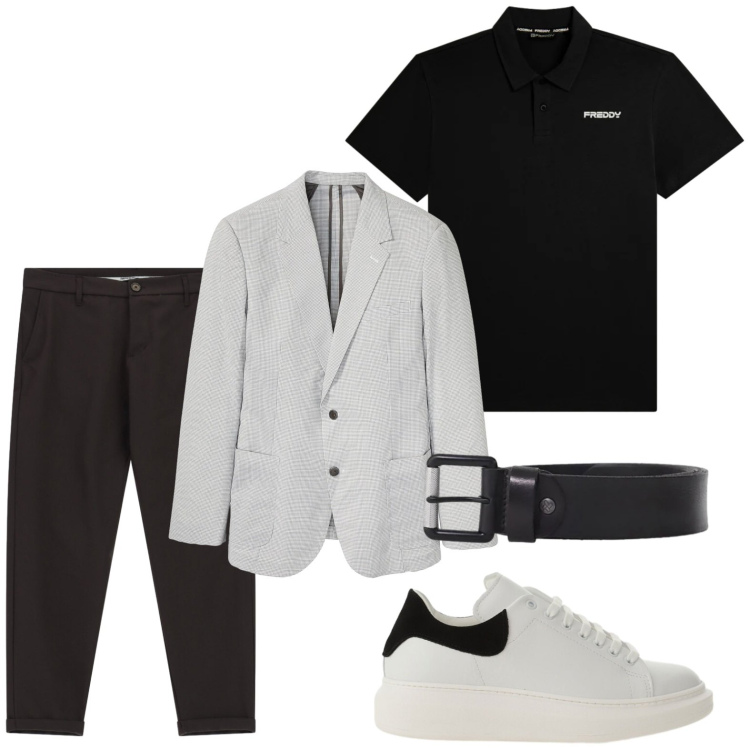 Outfit uomo - Blazer white ice. Stile Trendy per Ufficio. Abbinamento con giacche, pantaloni, sneakers, cinture, polo.