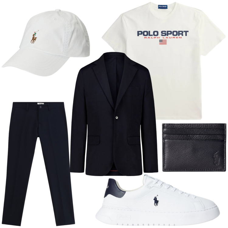 Outfit uomo - Ossessione moda. Stile Trendy per Ufficio. Abbinamento con pantaloni, giacche, cappelli, portafogli, sneakers, t-shirt.