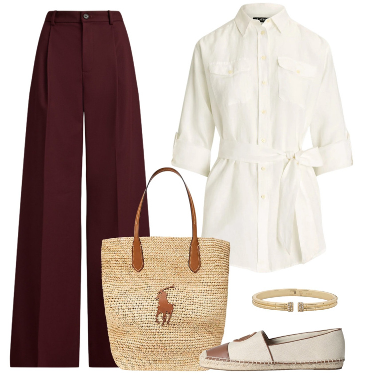 Outfit donna - La casacca in Lino. Stile Casual chic per Ufficio. Abbinamento con espadrillas, camicie, borse tote, pantaloni, braccialetti.