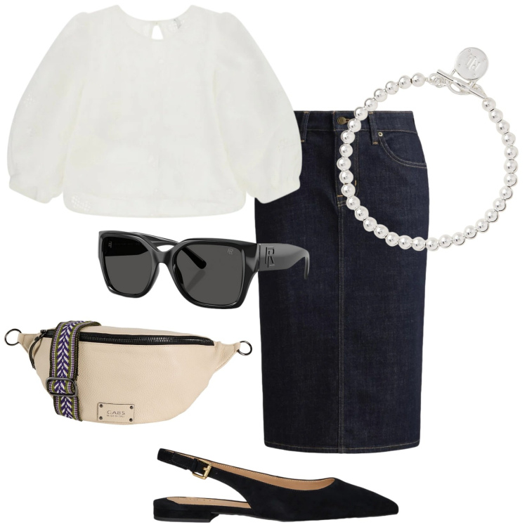 Outfit donna - Summer edition. Stile Casual chic per Tutti i giorni. Abbinamento con marsupi, bluse, ballerine, braccialetti, occhiali da sole, gonne.