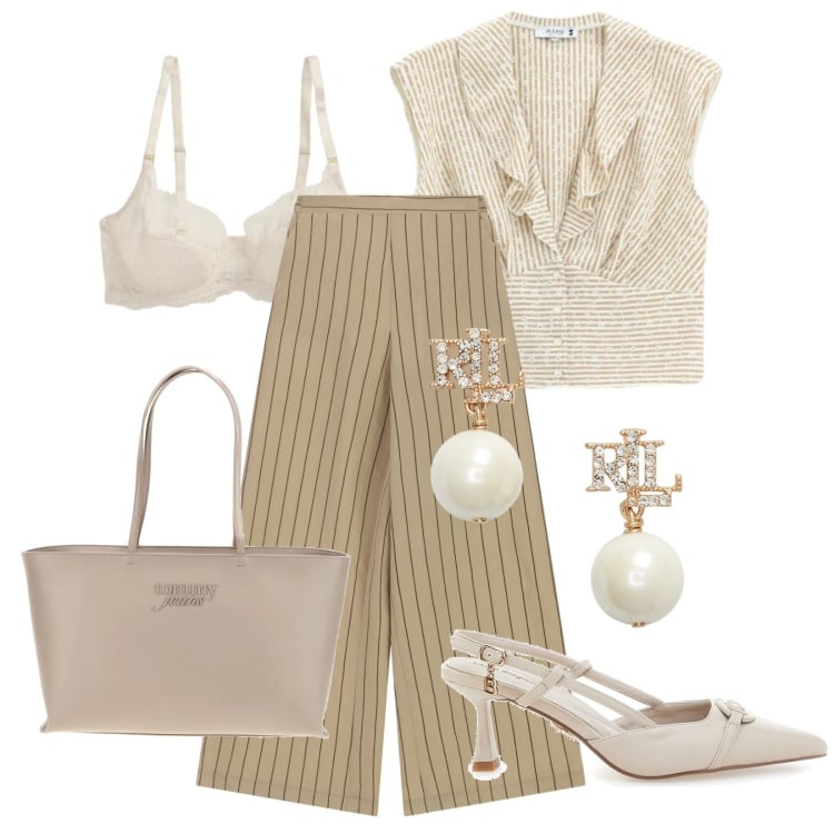 Outfit donna - Total look #2414826. Stile Casual chic per Serata fuori. Abbinamento con pantaloni a palazzo, camicie, orecchini, reggiseni, décolleté, borse a spalla.