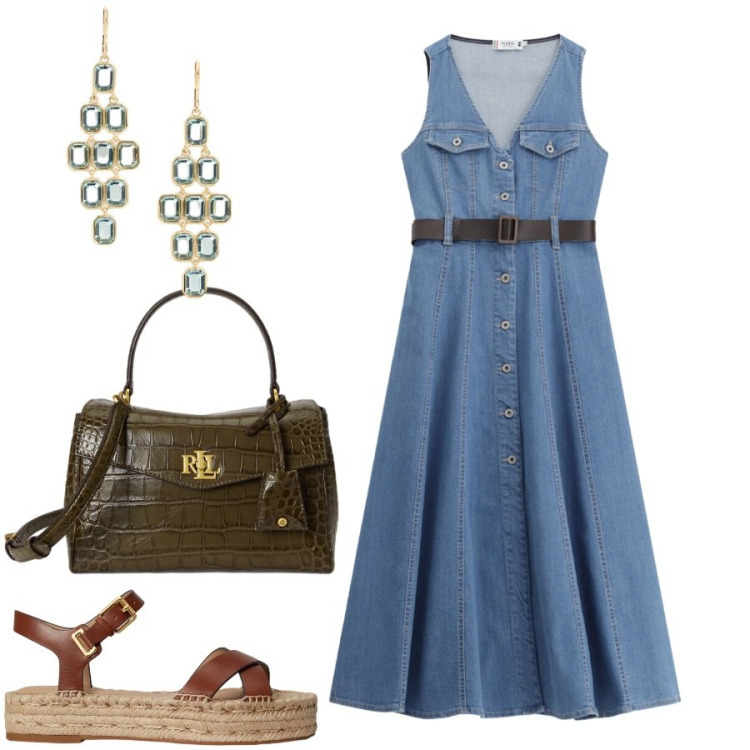 Outfit donna - Total look #2414839. Stile Casual chic per Tutti i giorni. Abbinamento con vestiti midi/longuette, espadrillas, borse a mano, orecchini.