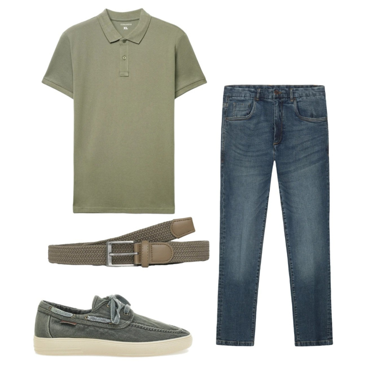 Outfit uomo - Tenuta casual. Stile Casual per Tutti i giorni. Abbinamento con cinture, polo, jeans, scarpe stringate.
