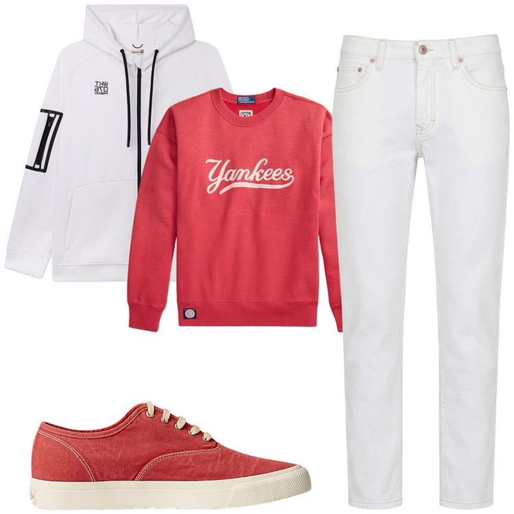 Outfit uomo - Total look #2414868. Stile Trendy per Tutti i giorni. Abbinamento con jeans, felpe con cappuccio, sneakers, felpe.