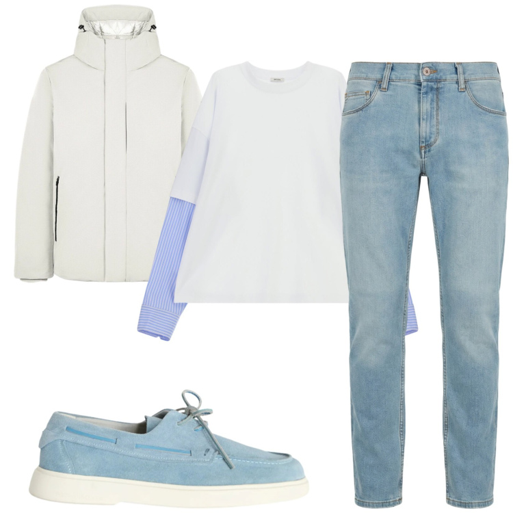 Outfit uomo - Total look #2414869. Stile Casual per Tutti i giorni. Abbinamento con t-shirt, jeans slim fit, scarpe stringate, parka.