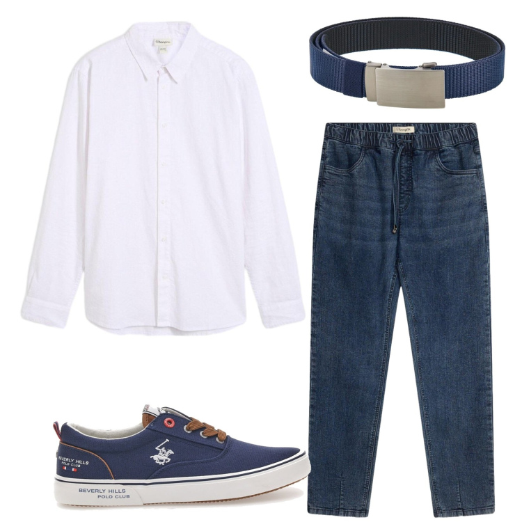 Outfit uomo - Total look #2414871. Stile Trendy per Serata speciale. Abbinamento con jeans dritti, camicie, sneakers, cinture.