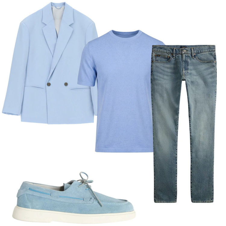 Outfit uomo - Total look #2414876. Stile Trendy per Serata speciale. Abbinamento con giacche, scarpe stringate, t-shirt, jeans.