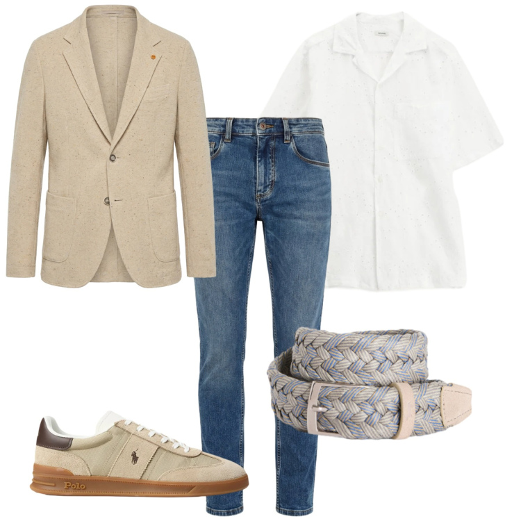 Outfit uomo - Every day. Stile Casual per Tutti i giorni. Abbinamento con camicie a manica corta, jeans slim fit, cinture, giacche, sneakers.