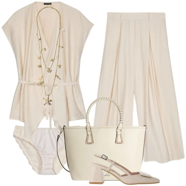 Outfit donna - Total look #2414881. Stile Casual per Tutti i giorni. Abbinamento con culotte, décolleté, collane, shopping bag, caftani, pantaloni a palazzo.