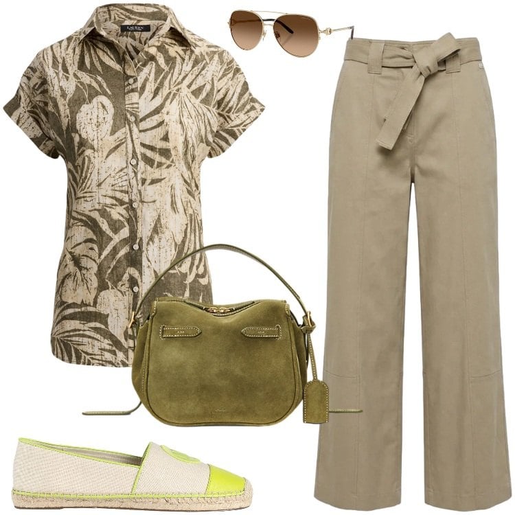 Outfit donna - Total look #2414884. Stile Boho per Mare. Abbinamento con espadrillas, pantaloni, occhiali da sole, camicie a manica corta, borse a mano.