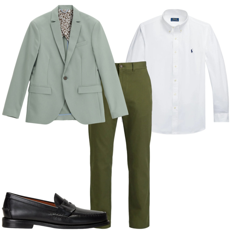 Outfit uomo - Stile in verde. Stile Casual per Tutti i giorni. Abbinamento con giacche, pantaloni, scarpe stringate, camicie.