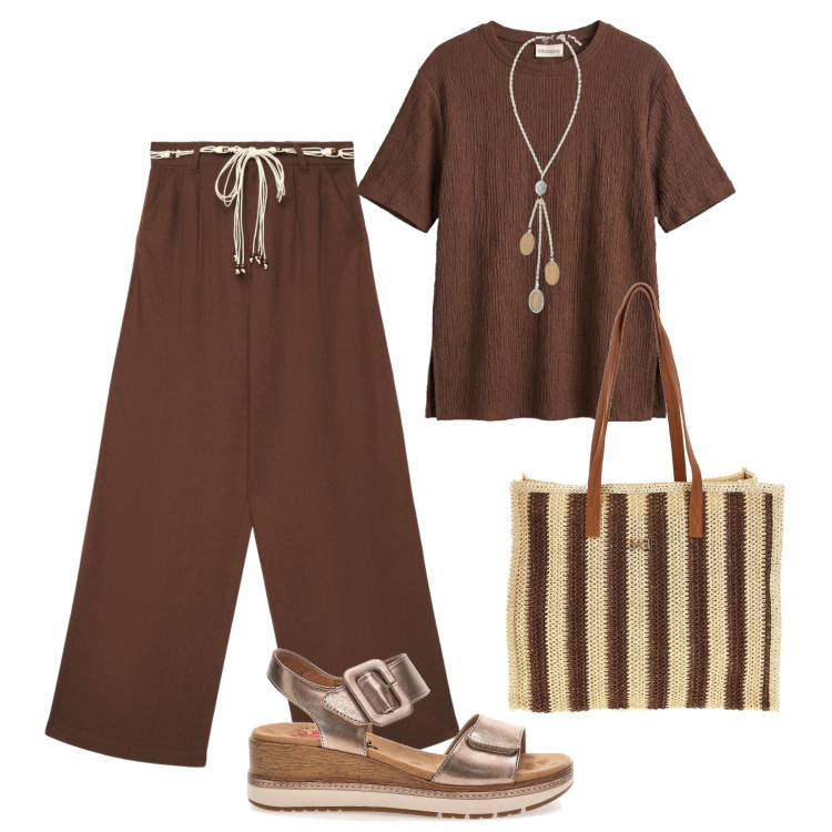 Outfit donna - Minimal gold rose ai piedi. Stile Casual per Tutti i giorni. Abbinamento con t-shirt, pantaloni, collane, sandali, borse a spalla.