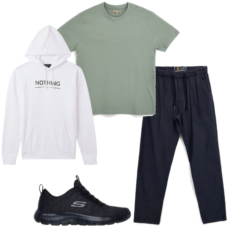 Outfit uomo - Total look #2414901. Stile Casual per Sport. Abbinamento con felpe con cappuccio, t-shirt, pantaloni, sneakers.