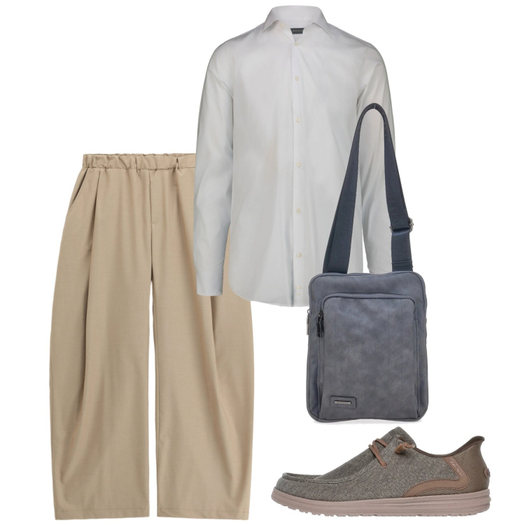 Outfit uomo - Giugno. Stile Casual per Tutti i giorni. Abbinamento con pantaloni, camicie, portafogli, scarpe stringate.