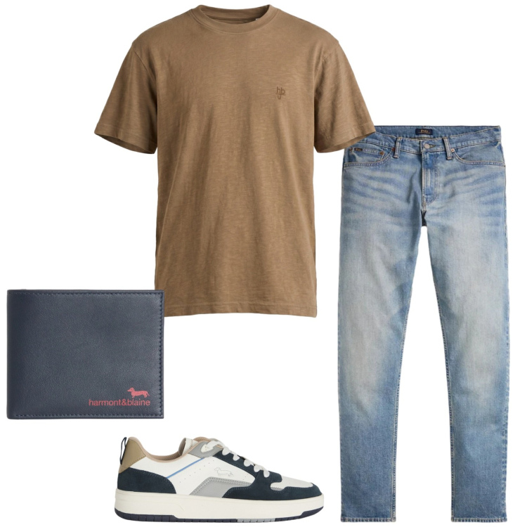 Outfit uomo - Casual. Stile Casual per Tutti i giorni. Abbinamento con portafogli, t-shirt, sneakers, jeans.