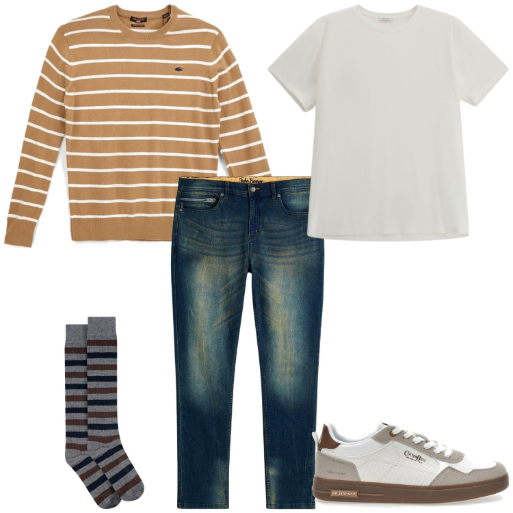 Outfit uomo - Ok cosi. Stile Casual per Tutti i giorni. Abbinamento con jeans slim fit, t-shirt, calzini, sneakers, pullovers.