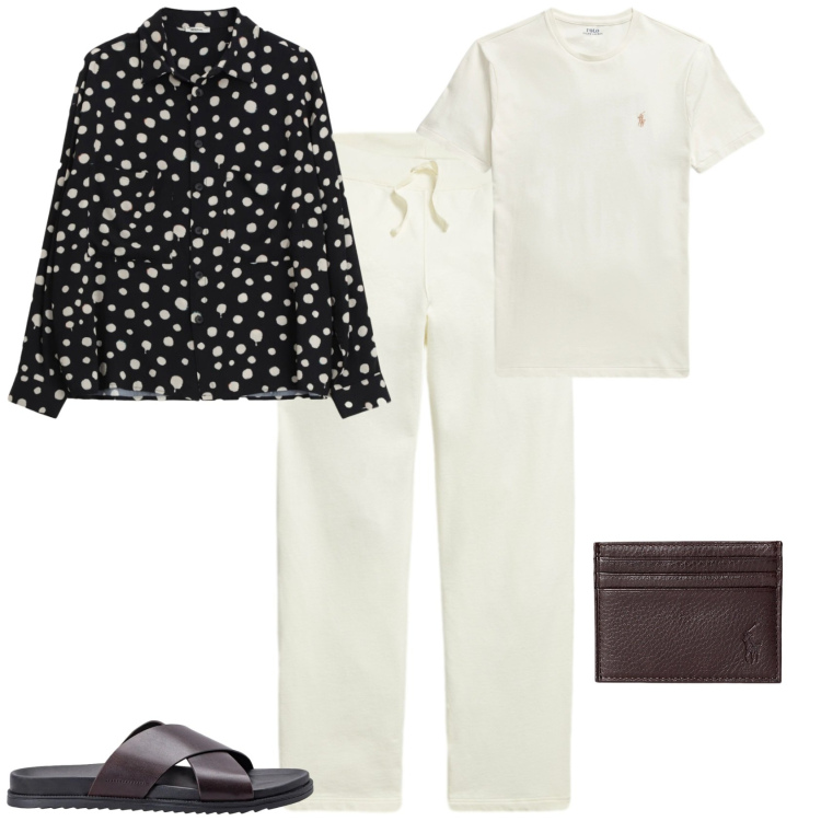 Outfit uomo - Casual chic per la stagione estiva. Stile Casual per Serata speciale. Abbinamento con camicie, sandali, portafogli, t-shirt, pantaloni.