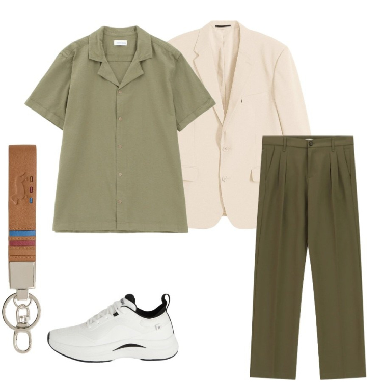 Outfit uomo - Total look #2414955. Stile Casual per Tutti i giorni. Abbinamento con giacche, camicie a manica corta, pantaloni, portachiavi, sneakers.
