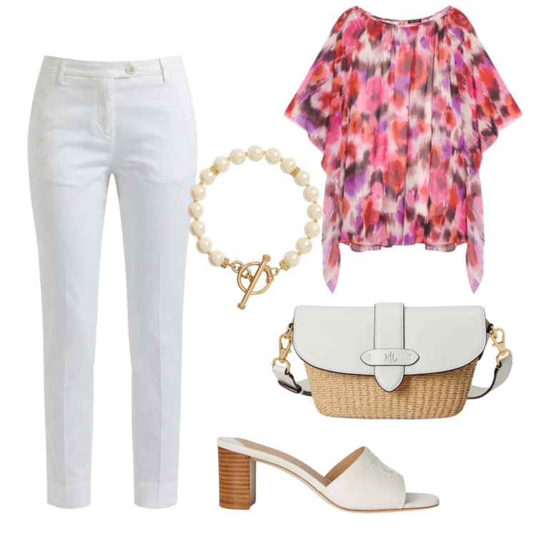 Outfit donna - Shopping. Stile Casual chic per Tutti i giorni. Abbinamento con pantaloni, tuniche, sandali in pelle, borse a spalla, collane.