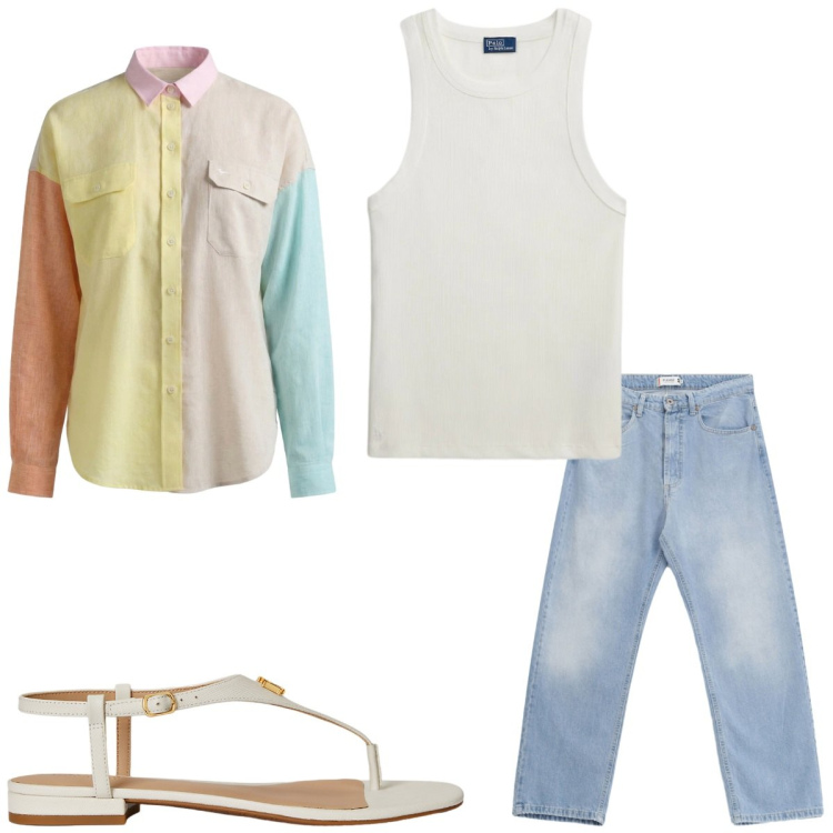 Outfit donna - Infradito bianco. Stile Casual per Tutti i giorni. Abbinamento con camicie, jeans, sandali in pelle, canottiere.