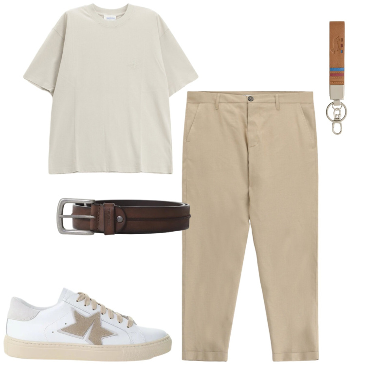 Outfit uomo - I chino cropped. Stile Trendy per Tutti i giorni. Abbinamento con t-shirt, cinture, sneakers, pantaloni, portachiavi.