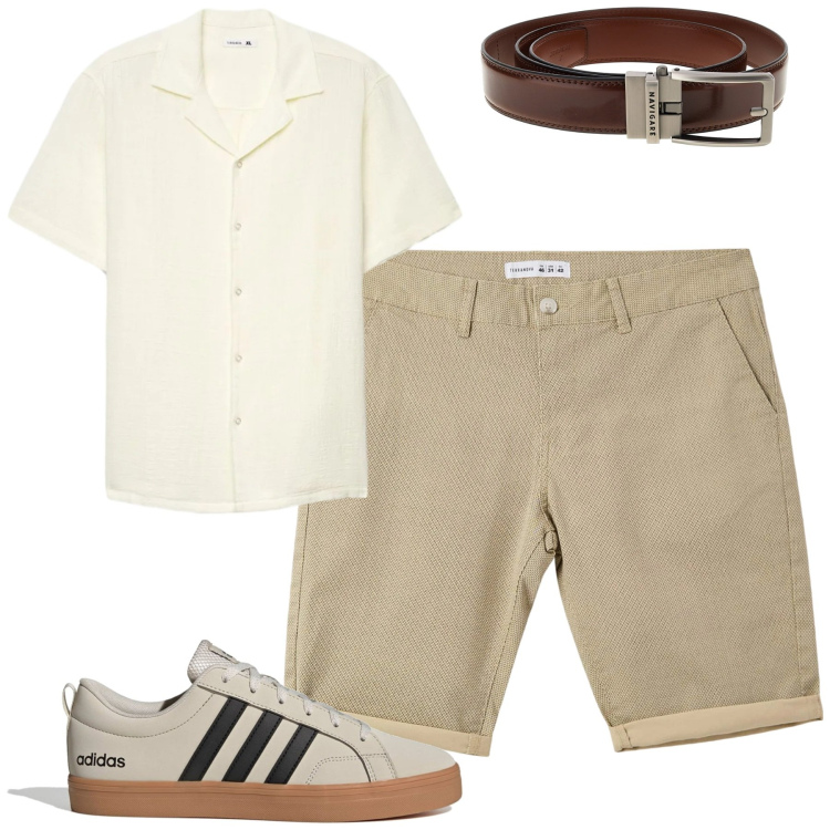 Outfit uomo - Weekend. Stile Casual per Tutti i giorni. Abbinamento con pantaloni corti, camicie a manica corta, cinture, sneakers.
