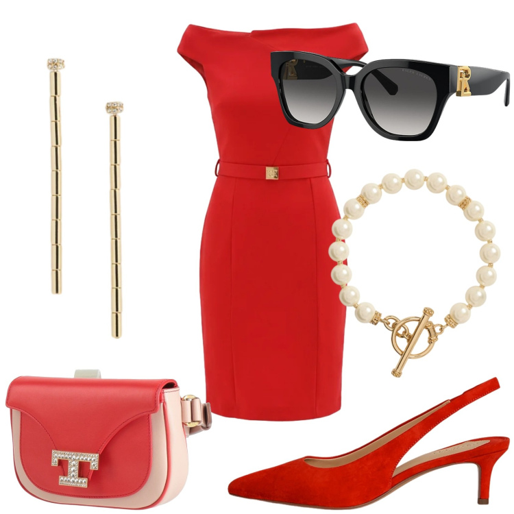 Outfit donna - Una giornata romantica. Stile Romantica per Serata fuori. Abbinamento con marsupi, vestiti asimmetrici, occhiali da sole, décolleté, collane, orecchini.