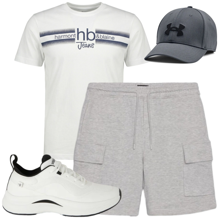 Outfit uomo - Sportivo. Stile Casual per Tutti i giorni. Abbinamento con bermuda, t-shirt, sneakers, cappelli.