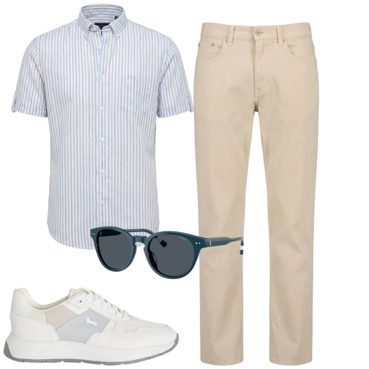 Outfit uomo - Giugno. Stile Urban per Tutti i giorni. Abbinamento con sneakers, pantaloni, camicie a manica corta, occhiali da sole.