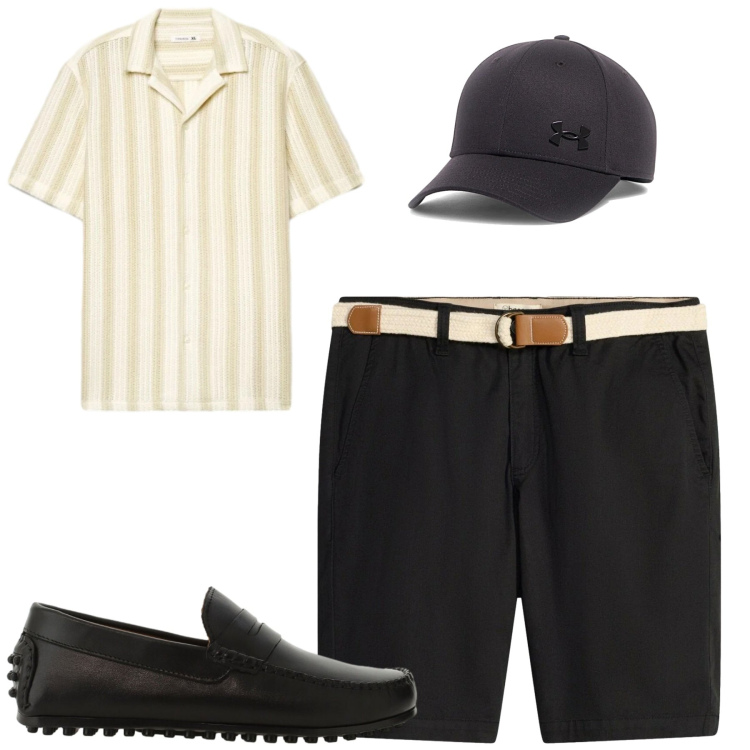Outfit uomo - Total look #2414990. Stile Casual per Tutti i giorni. Abbinamento con bermuda, camicie a manica corta, scarpe stringate, cappelli con visiera.
