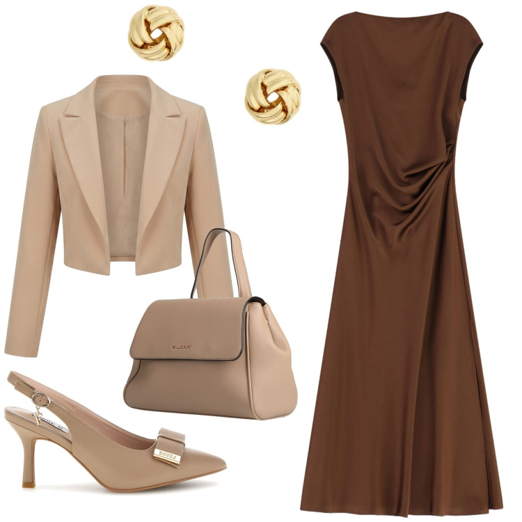 Outfit donna - Total look #2415002. Stile Chic per Cerimonia. Abbinamento con zaini, bolero, vestiti midi/longuette, orecchini, décolleté.