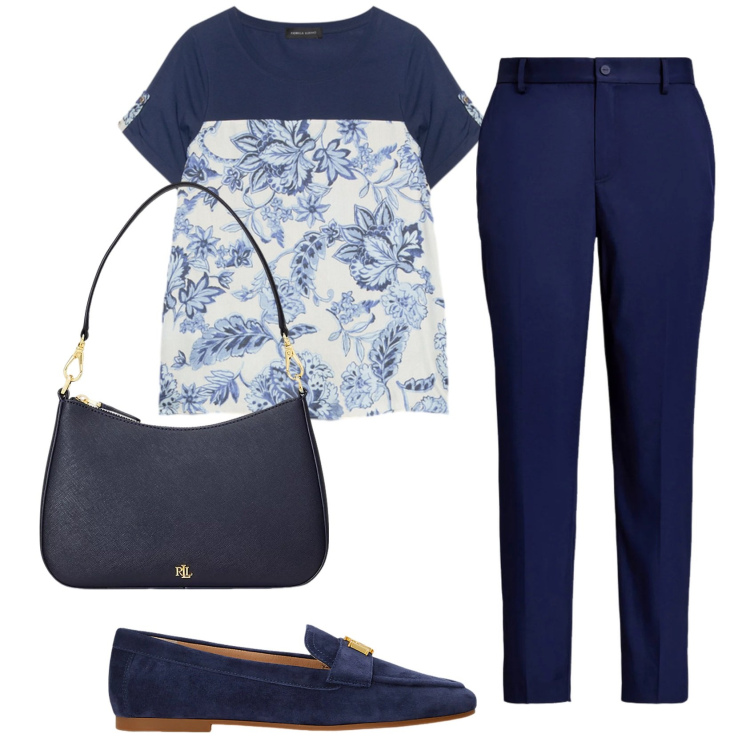 Outfit donna - Total look #2415007. Stile Bon Ton per Ufficio. Abbinamento con t-shirt, pantaloni, mocassini, borse a spalla.