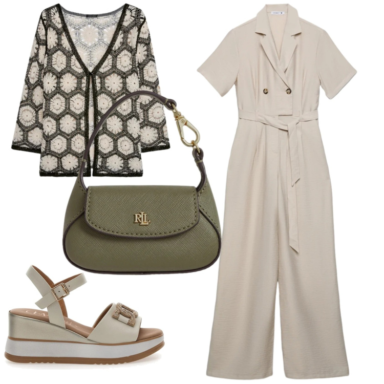 Outfit donna - Total look #2415013. Stile Basic per Tutti i giorni. Abbinamento con tute, cardigans, borse a mano, sandali col tacco.