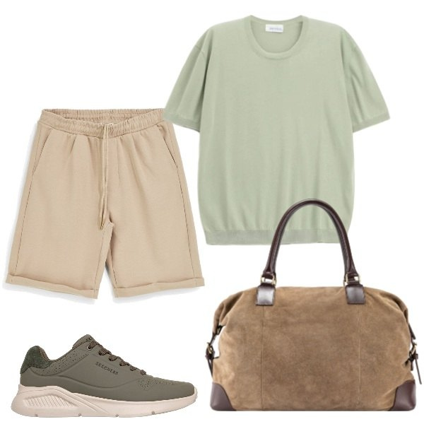 Outfit uomo - Total look #2415018. Stile Casual per Tutti i giorni. Abbinamento con t-shirt, borse sportive, sneakers, bermuda.