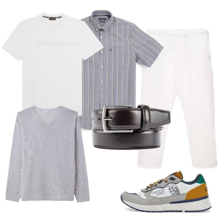 Outfit uomo - Grey… layering. Stile Trendy per Tutti i giorni. Abbinamento con maglieria, pantaloni, t-shirt, cinture, camicie a manica corta, sneakers.