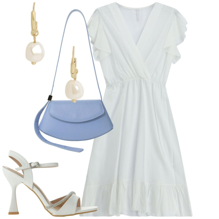 Outfit donna - Giugno. Stile Minimal per Tutti i giorni. Abbinamento con sandali gioiello, borse a spalla, vestiti corti, orecchini.