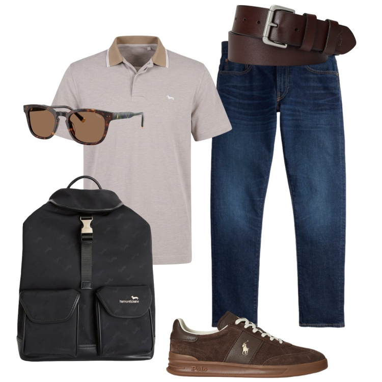 Outfit uomo - Si parte!!. Stile Trendy per Mare. Abbinamento con borse sportive, polo, cinture, sneakers, jeans, occhiali da sole.