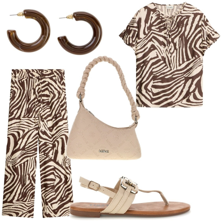 Outfit donna - Completi uscite giorno/sera. Stile Chic per Tutti i giorni. Abbinamento con pantaloni, camicie a manica corta, orecchini, borse a spalla, sandali.
