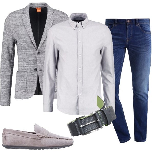 Jeans e giacca grigia outfit uomo Casual per ufficio e serata speciale